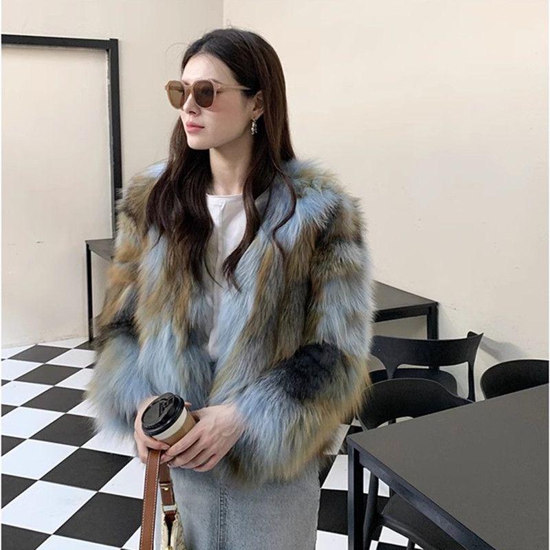 Nový zimní ekologický kabát z liščí kožešiny Top luxusní imitace kožešiny Sun Fox Celokožený kabát ze středně dlouhé kožešiny pro ženy