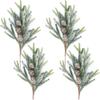 13in Christmas Fake Frosted Pine Pick W/Pinecone Artificial Flocking Pine Pick Fake Greenery Tree Branch for White Winter Decor