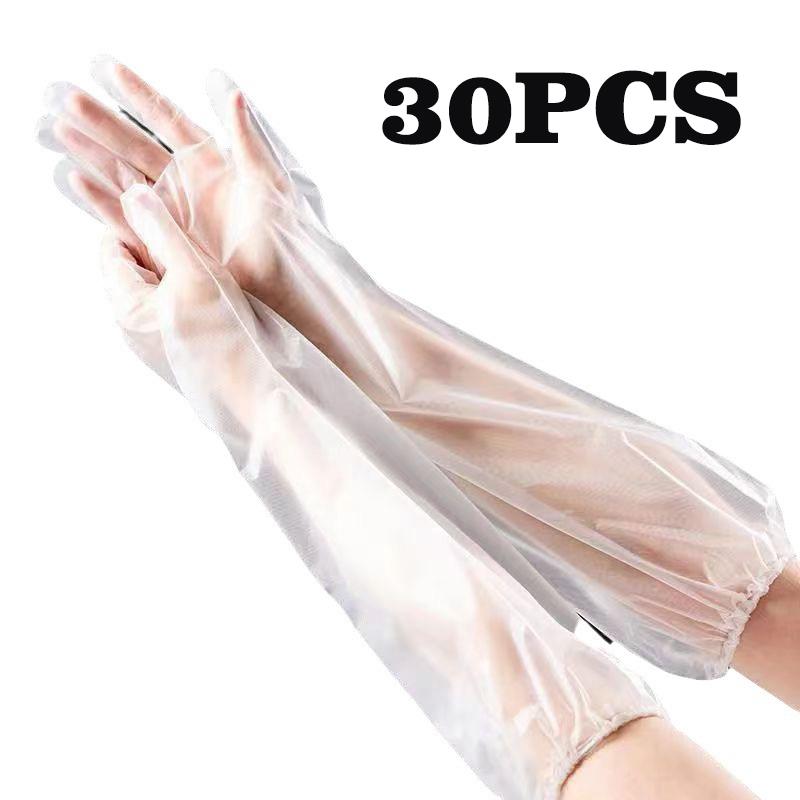 30PCS Disposable Arm Guard Gloves Kitchen Household Cleaning Waterproof Elastic Drawstring Lengthened CPE Long-Arm Gloves Gloves