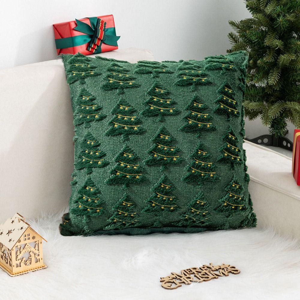 Christmas Tree Christmas Plush Pillowcase Square Cushion Cover Warm Throw Pillowcover  Sofa/Bed