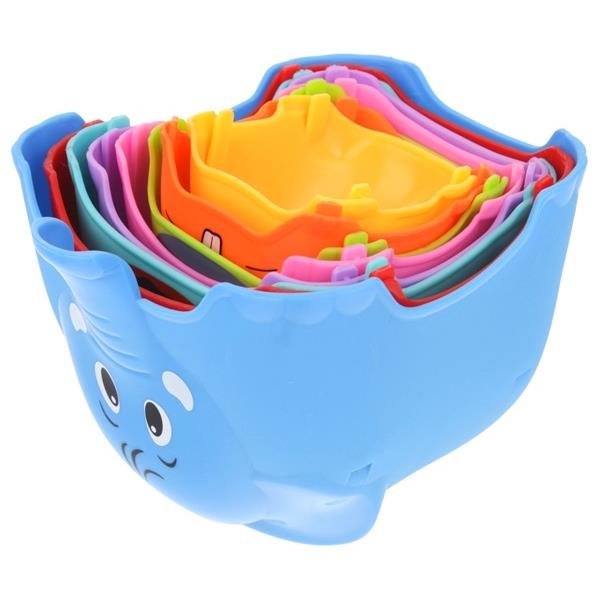 Wieża Piramida Kubeczki Klocki Dla Dzieci Zwierzątka Puzzle 8 Kubeczków