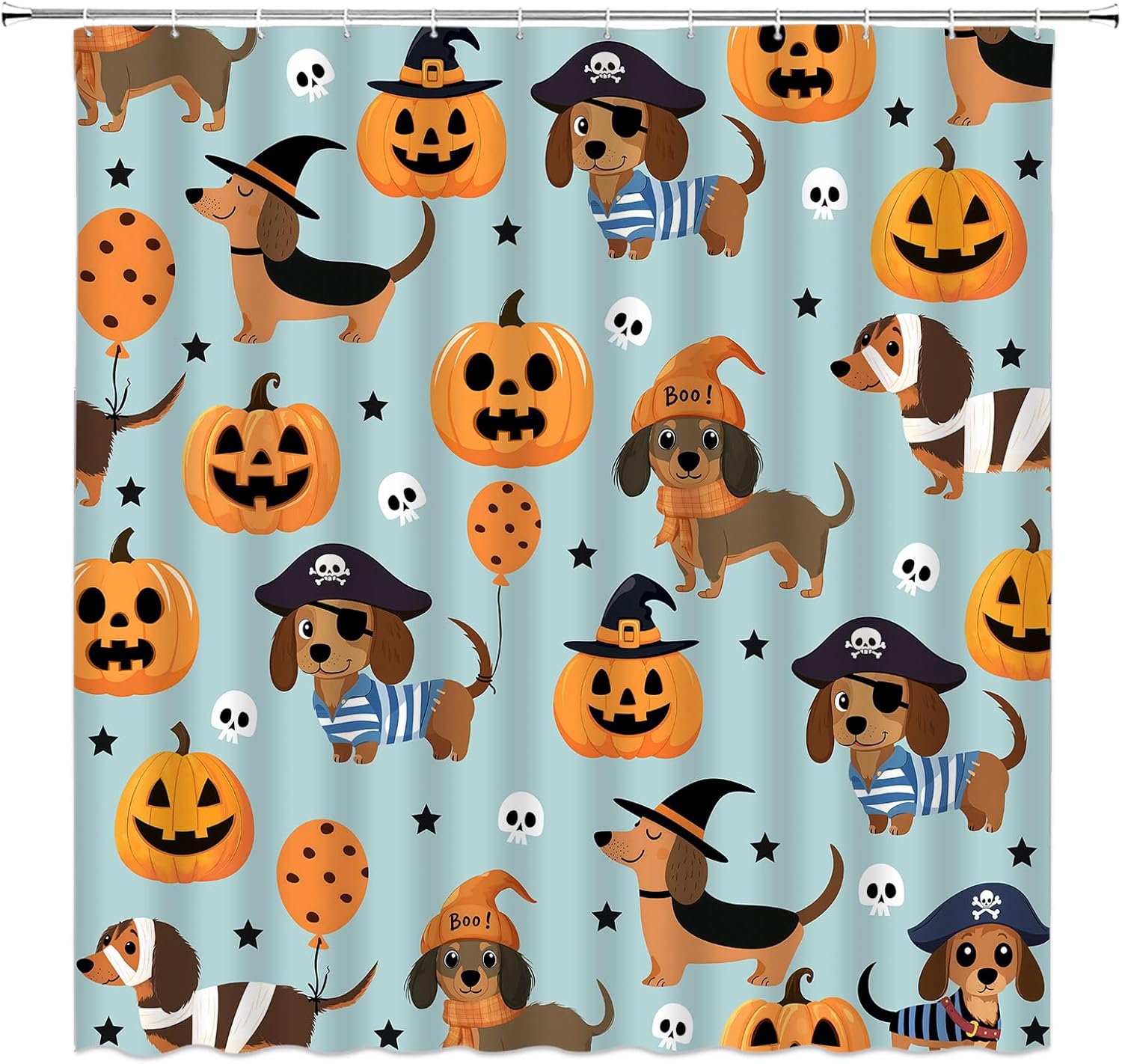 

Funny Halloween Shower Curtain Cartoon Cute Dog Spooky Pumpkin Scary Skull Stars Witchy Happy Holiday Fabric Bathroom Decor W60H190(CM)-1 Pcs