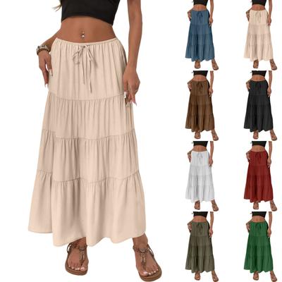 Damen Baumwollrock Hohe Taille Elastischer Bindegürtel Großer Schwingrock Europäischer Und Amerikanischer Lockerer Gespleißter Langer Rock Für Damen