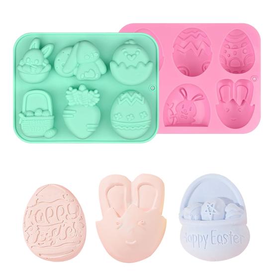 4Pcs Easter Chocolate Mold 6 Grids Bunny Shape Non-Stick Silicone Cake Mold Baking Chocolates Candies Cupcakes Candy