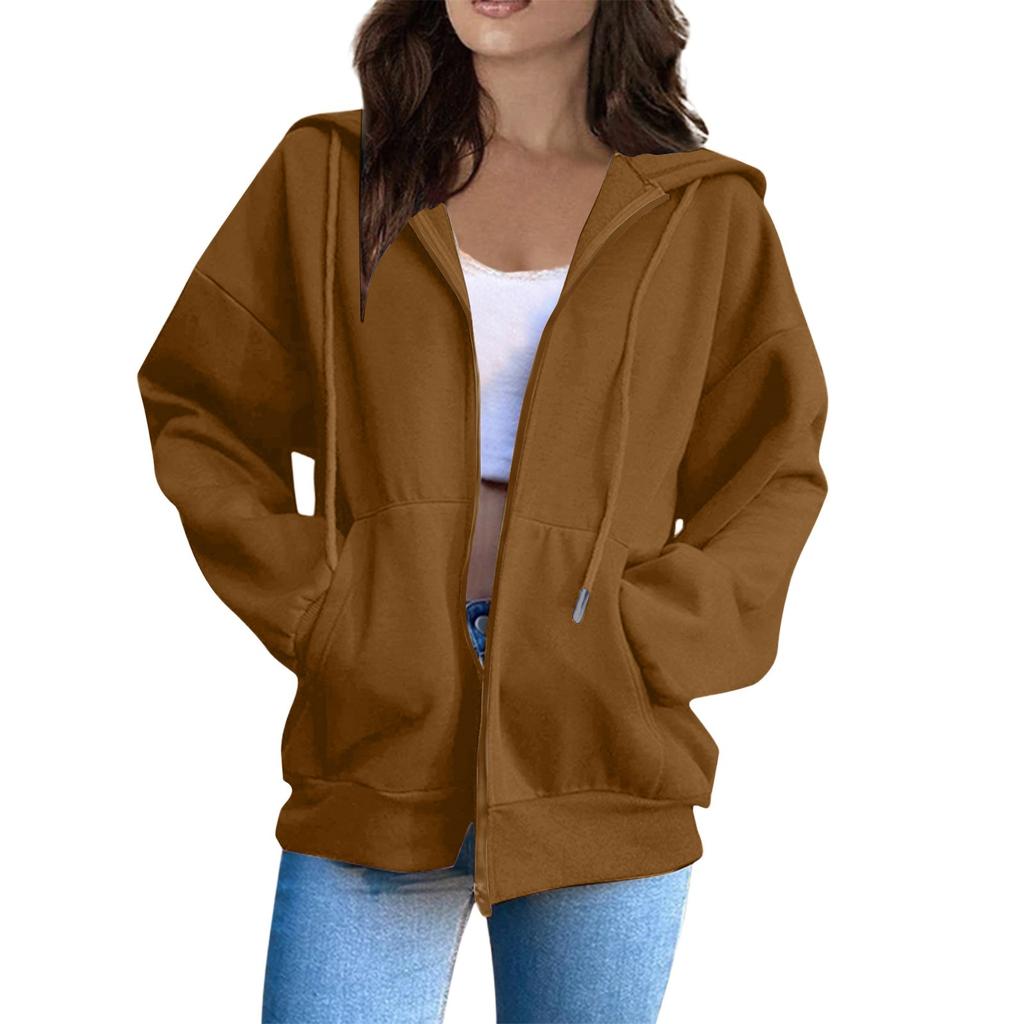 Women's Oversized Zip Up Hoodie Jacket with Pockets, Casual Long Sleeve Drawstring Hooded Sweatshirt for Fall Winter