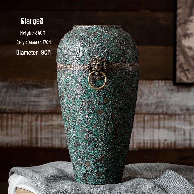 Jingdezhen Retro Ceramic Vase with Blue Copper Ring