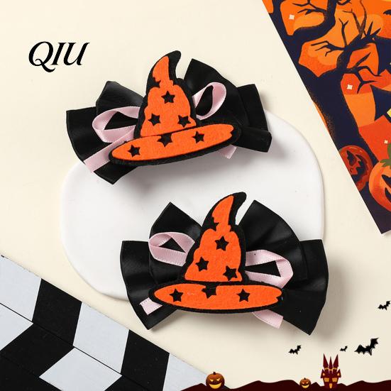Funny Halloween Clips 1 Pair Girl Hairpins, Anti-Slip Clip Design Bang Hair Pins, 3D Bow Decorative Hairpin Pumpkin Skull Eyes Shape Clips,