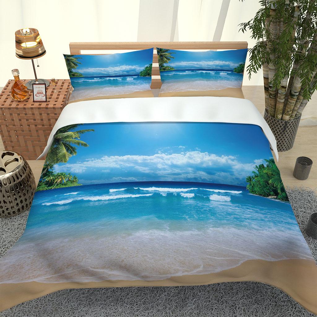 Bedding Collection Blue Ocean Sea 3D Quilt Duvet Cover Pillowcase Kids Bed Comfortable Bed Collection Twin King Bedding Fashion