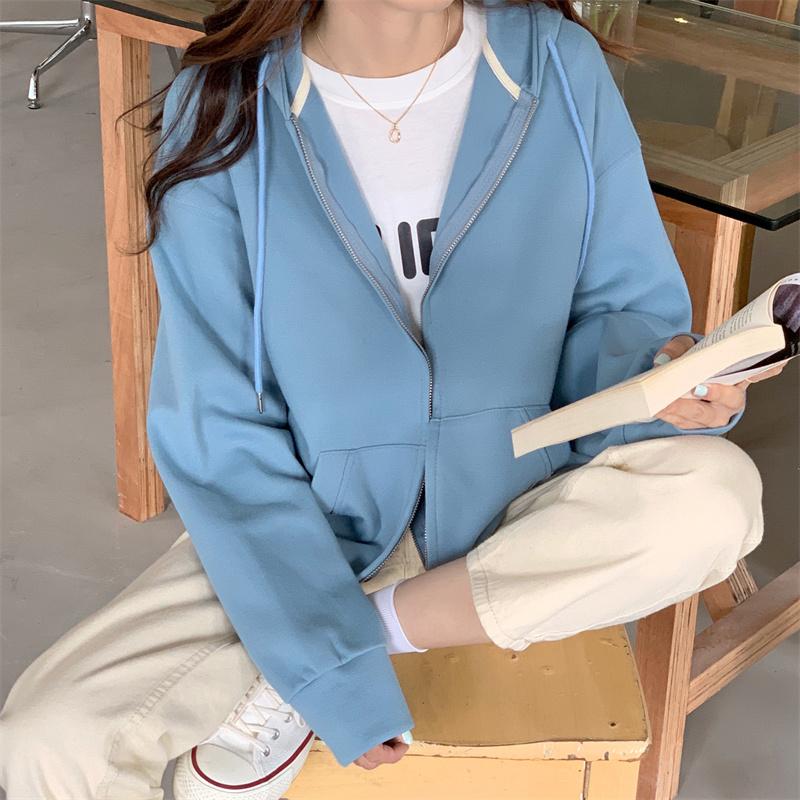 Chic Zip-up Hoodies Female Casual Street Loose Thin Sweatshirt Pocket Hooded Women Cardigans