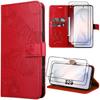 Case for Samsung Galaxy S26, Red Synthetic Leather Protection with Butterfly Pattern - 2 Tempered Glasses