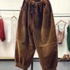 Ladies Large Size 4XL Corduroy Pantalons Female High Waist Add Velvet Casual Trousers Winter Women Loose Fit Lantern Pants