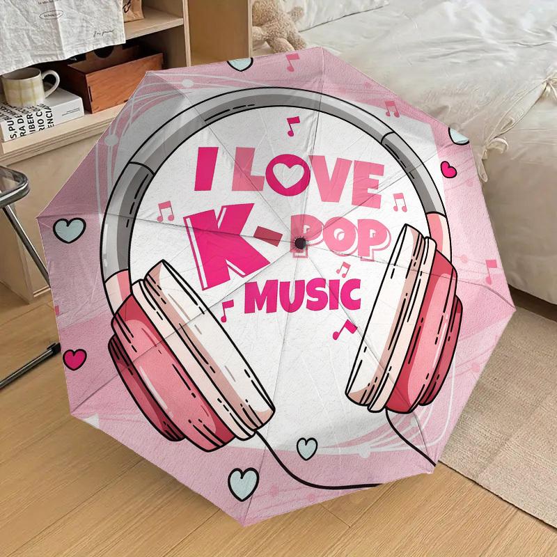

1pc K pop Music Automatic Folding Umbrella, Heavy Duty 8 Rib Iron Frame, Suitable for Travel, Daily Use, Birthday, Decor Gift 16