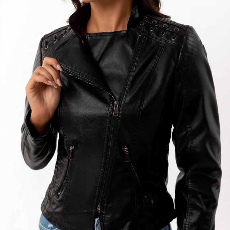 New Spring and Autumn Women's Leather Jacket Women's Jacket Slim Thin Small Jacket Women's Motorcycle Clothing Leather Jacket