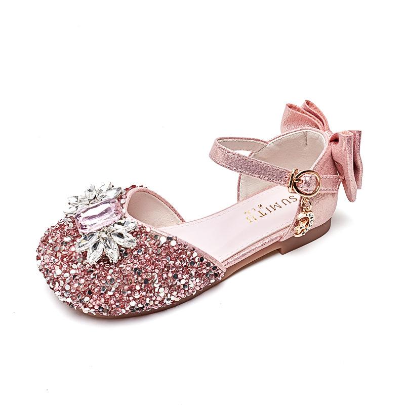 Girls princess shoes 2025 new silver soft sole children's crystal shoes summer bag head rhinestone girls shoes performance shoes