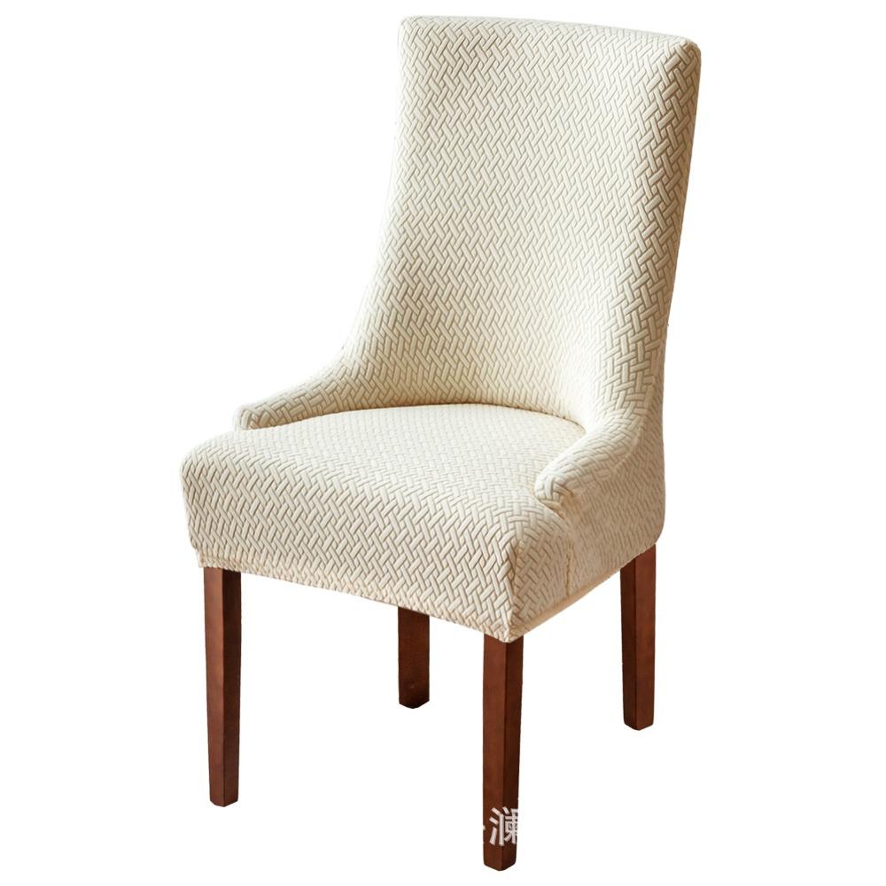 Stretchable Chair Seat Covers Long Plaid Jacquard Armchair Slipcovers Solid Color Elastic Dining Chair Covers