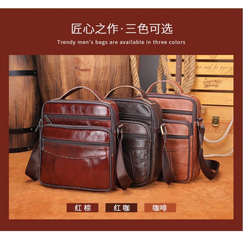 Fashionable Luxurious Men's Leather Single Shoulder Small Toe Bag With Layered Cowhide Men European American Retro Crossbody