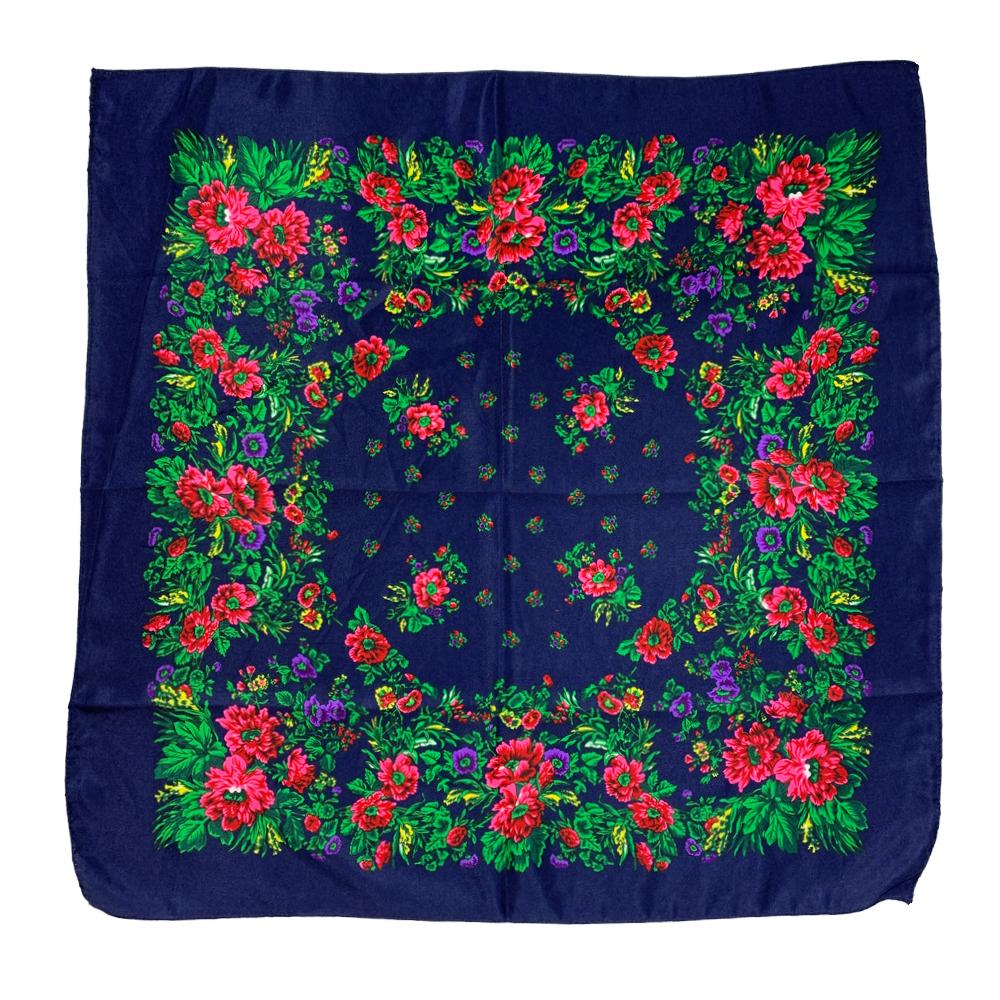Women Square National Scarf 70*70Cm Russian Retro Floral Print Head Scarves Bandana Foulard Femme Muslim Headwrap Babushka Scarf