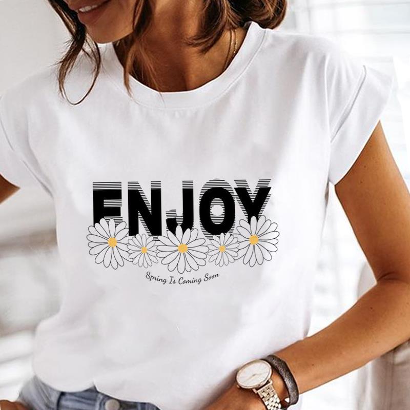 (Asian Size) Women Lady Female Top Printed Tee Summer Clothing Flower Sweet Trend Casual T Shirt Fashion Graphic Short Sleeve T-shirts