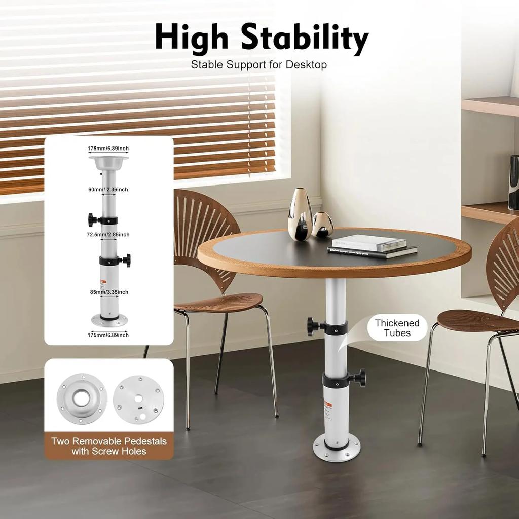 Pedestal Table Base, Adjustable Table Legs 16.9-29.1 inch, Table Pedestal Standfor Caravan,Marine Boat, Yacht(Silver)
