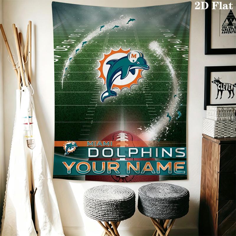 Name Benutzerdefinierte Miami Dolphins Logos Wandteppich Ästhetischer Wandbehang Gedruckter Stoffdecke Dekorative Wandteppiche für Schlafzimmer Wohnzimmer Heimdekoration
