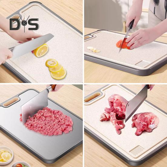 Titanium Cutting Board Double Sided Chopping Board with Juice Tank Garlic Grinding Area Kitchen Essential for Home Family Outdoor Cooking