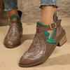 Fashion Women's New Autumn Plus Size Block Heel High Top Vintage Booties Pointed Toe Embroidered Short Boots