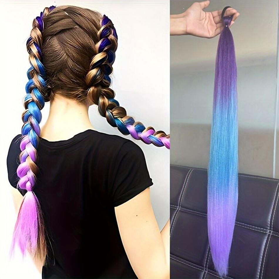 Long Multi-color Pre Stretched Synthetic Braided Hair, Suitable For Hair Braiding, Stage Party Wig Extension