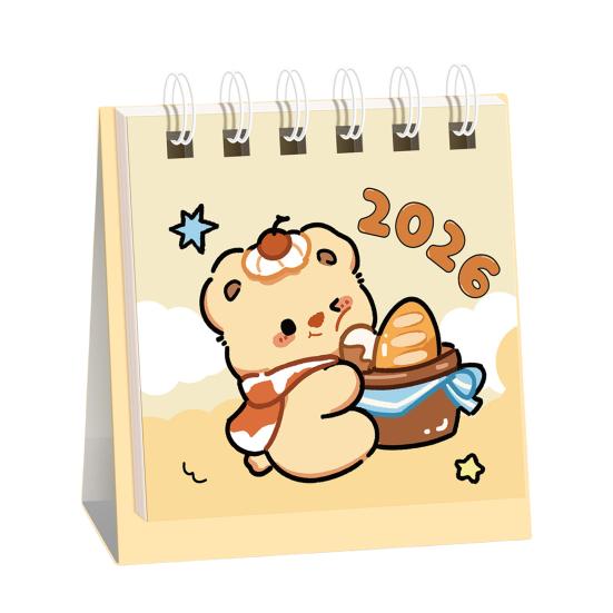 2026 Mini Tischkalender Kawaii Delfin Bär Katze Bilder Bürodeko mit Spiralbindung