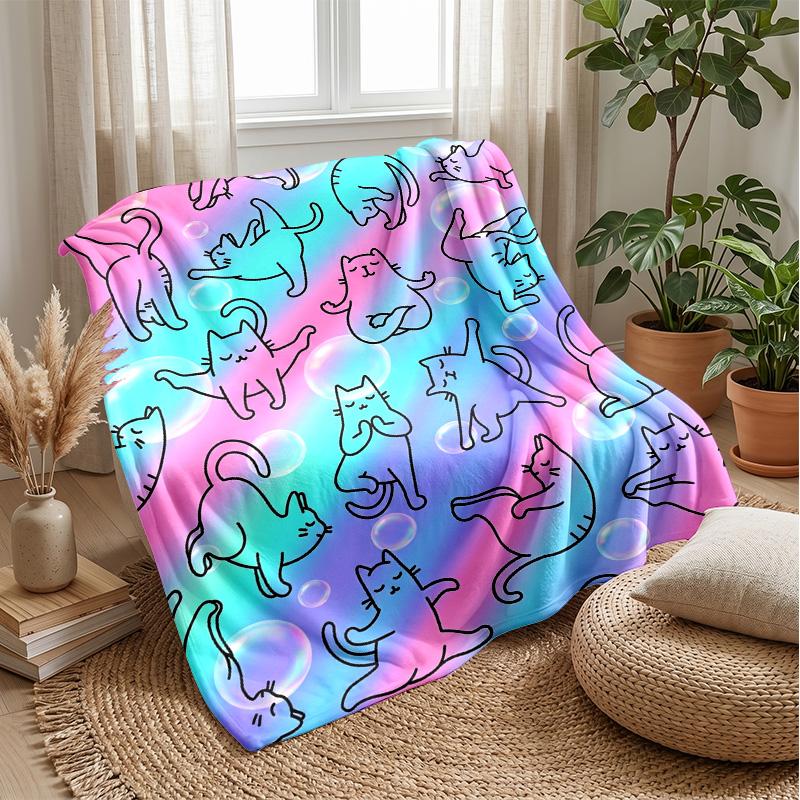 Colorful Cats Pattern blanket Personalized Name Flannel Blanket Soft Cozy Plush Throw for Sofa Bed Lightweight Home Decor