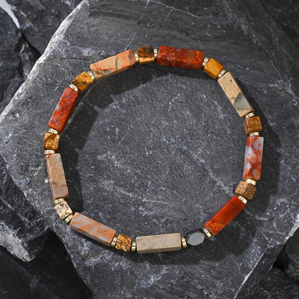 Vintage Bohemian Style Natural Stone Spacer Semi Precious Stone Men Women Bead Bracelet Agate Gift for Man/Boyfriend