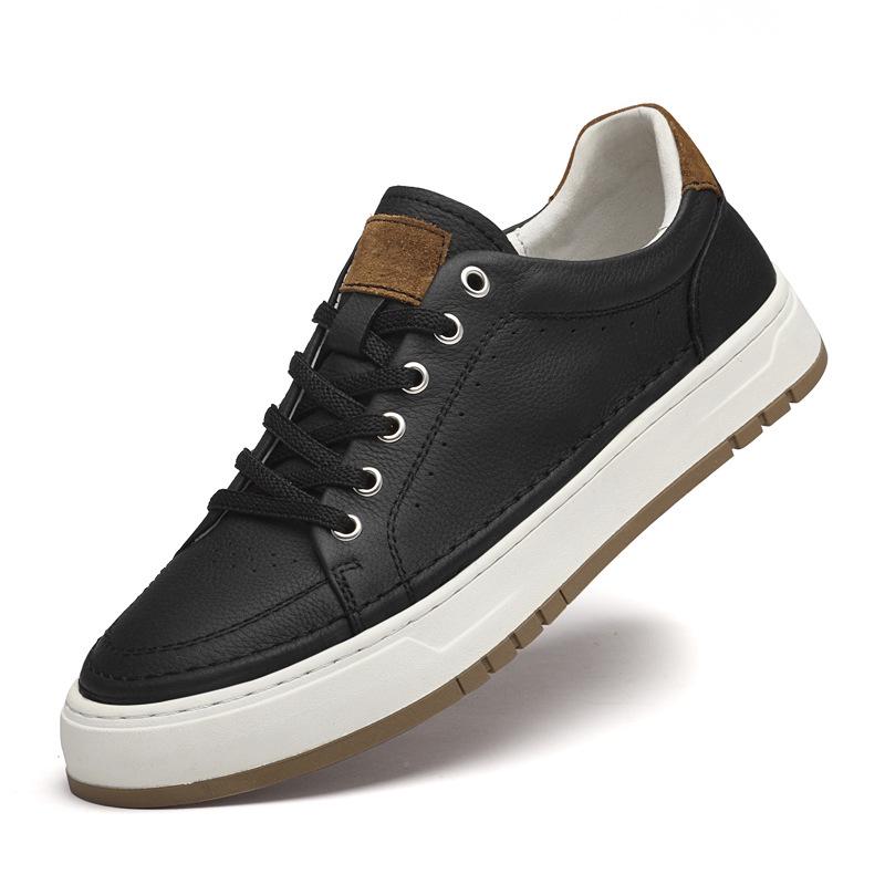 Men s Casual White Leather Sneakers - Trendy Autumn Style 39 чёрный