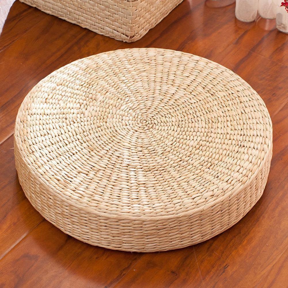 Japanese Style Natural Straw Futon Cushion Round Floor Mat Rustic Tatami Cushion  Temple