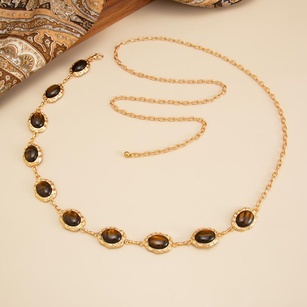 Vintage Smudge Resin Cat'S Eye Gemstone Waist Chain Female, Temperament Metal Chain Fringed Body Chain
