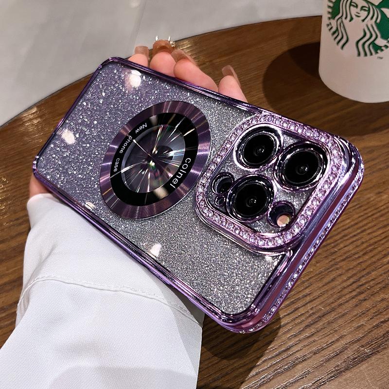 

Роскошный силиконовый чехол с блестками и бриллиантами для iPhone 14 13 11 12 Pro MAX для Magsafe, защитный чехол для камеры, чехол для беспроводной зарядки