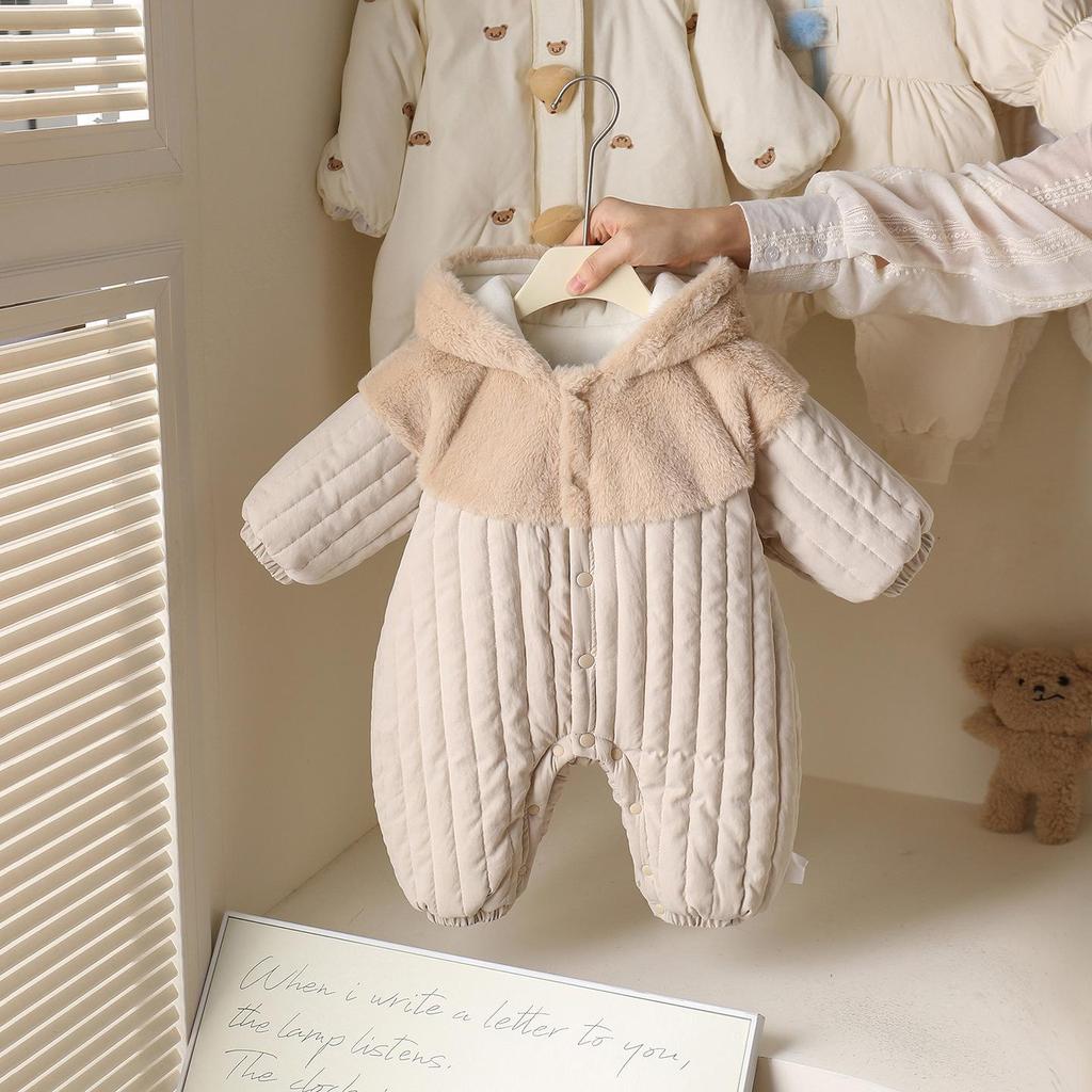 Children's Winter Hooded Rabbit Fleece Onesie - Thick Outdoor Baby Suit