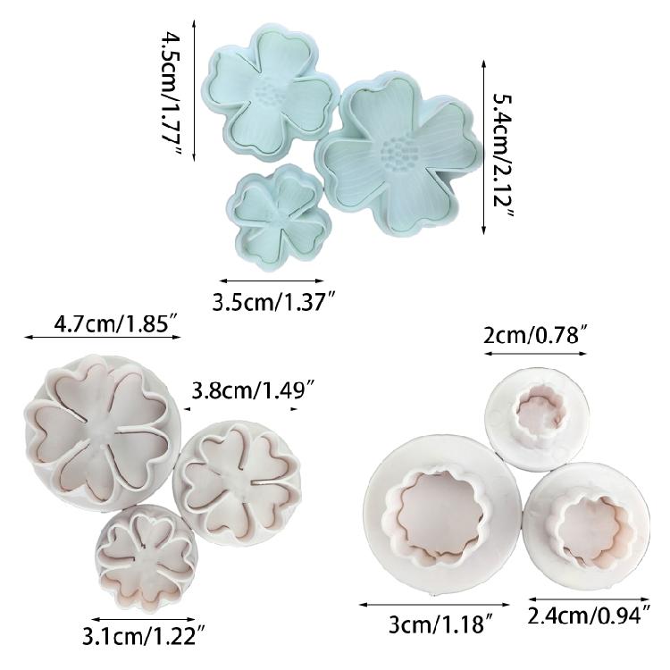 Set of 3 3D Biscuit Molds Flower Shaped DIY Baking Accessories for Baking Lovers