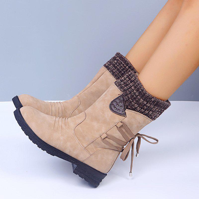 2025 Plus Size Women's Martin Boots: Chunky Heel Mid-Calf Winter Fashion, European & American Style