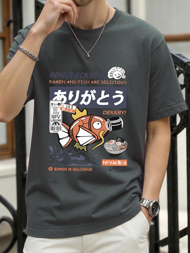 Harajuku Fish Eating Noodles Printing TShirts Womens Summer Cotton Tops ONeck Soft Loose Short Sleeve T Shirts Casual Clothes