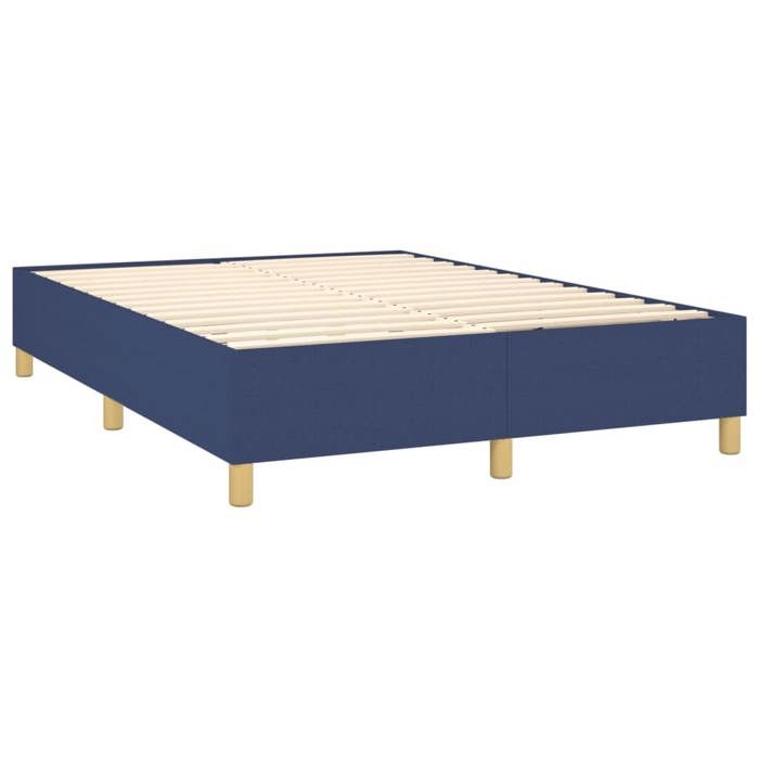 Lit avec matelas - Maison Exclusive - 140x200 cm - Tête de lit réglable - Tissu bleu - Ressorts ensachés