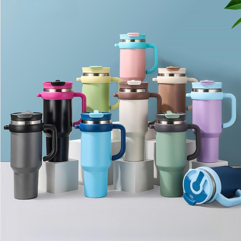 40oz Double Wall 304 Stainless Steel Tumbler with Handle, Dual Drink Sliding Lid Large Capacity Iced Coffee Cold Cup