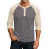 Men's Button-Down Contrast Raglan 3/4 Sleeve Top