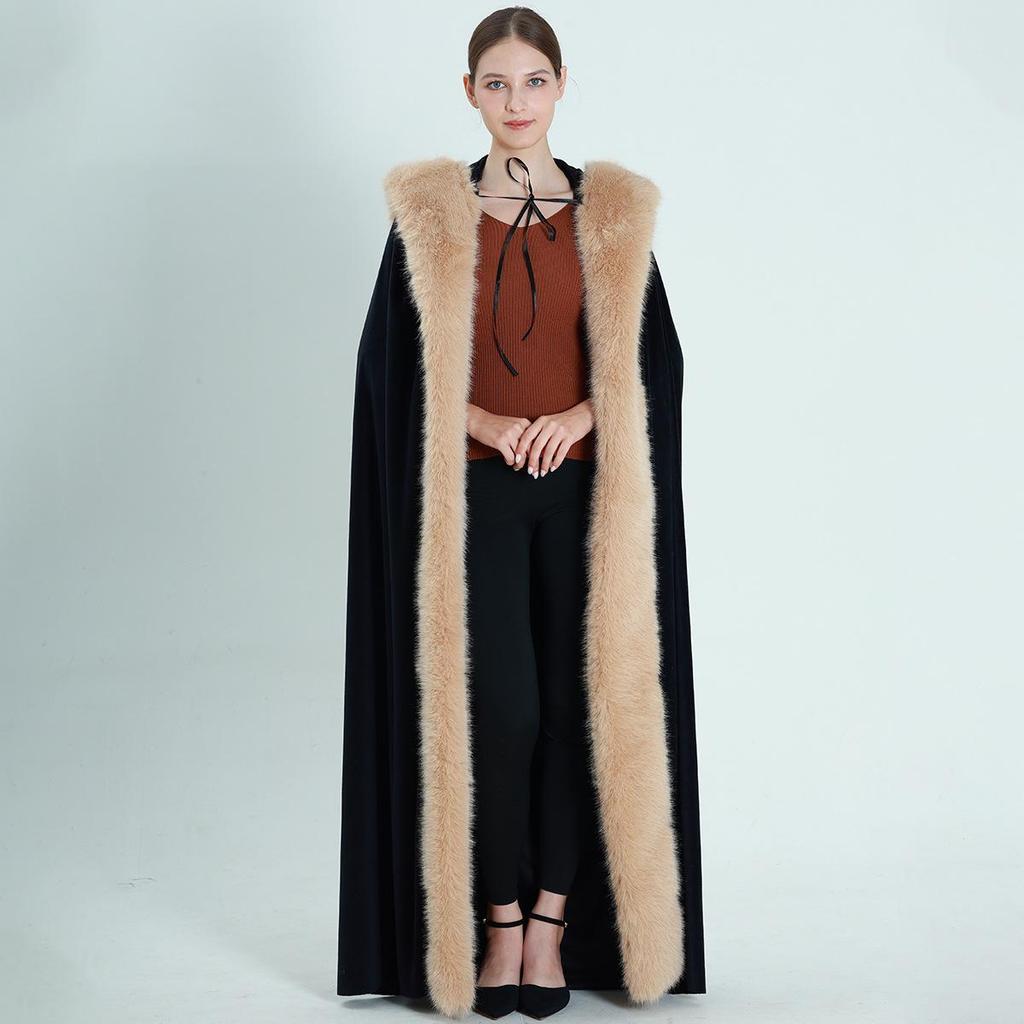Women's Calf-Length Hooded Fleece Cape - Warm Winter Christmas Princess Coat