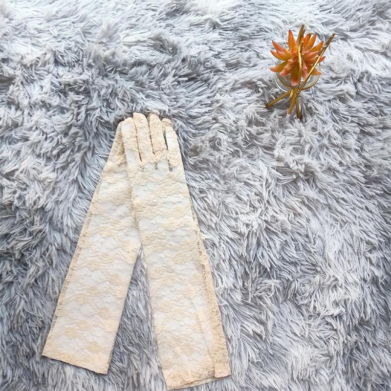 Medium And Long Lace Summer Sunscreen Gloves, Chrysanthemum Ceremonial Jewelry Wedding Gloves