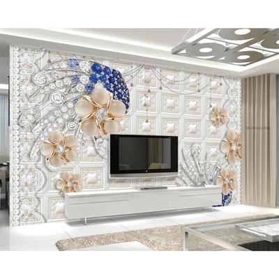 Moderne 3D-Tapeten mit Diamantperlen und Blumenmuster, Wandbild für Schlafzimmer und Wohnzimmer
