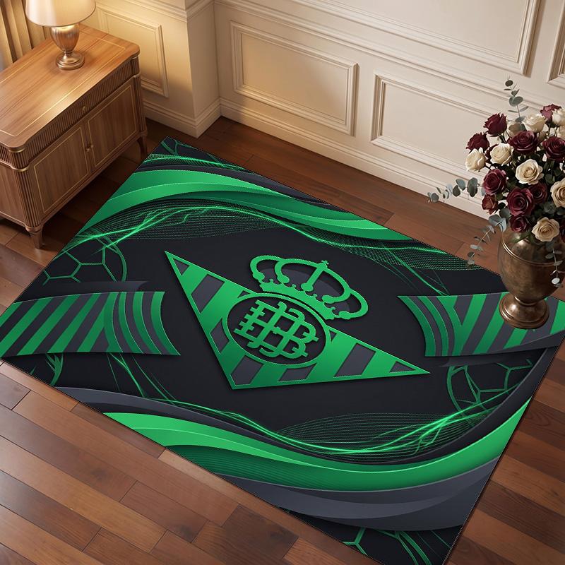 Real Betis Football Print Crystal Velvet Rug, Comfortable Water Absorbent Non Slip Indoor Floor Carpet