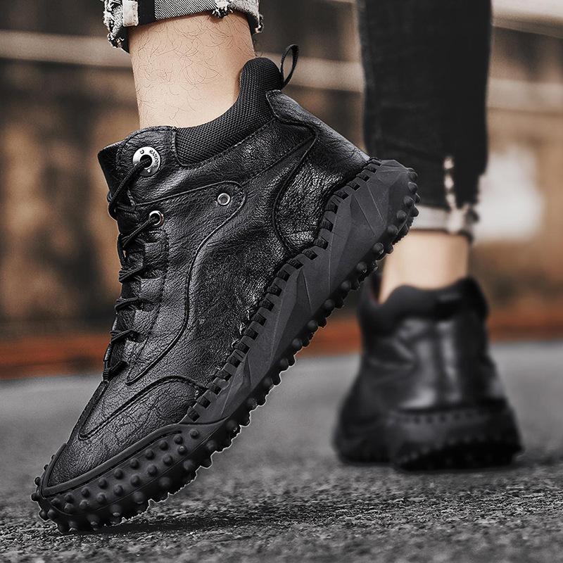 Spring and Autumn Large Size Men's Casual Handmade Leather Boots High Top Cotton Thickened Martin Boots Outdoor Hiking Hiking Shoes