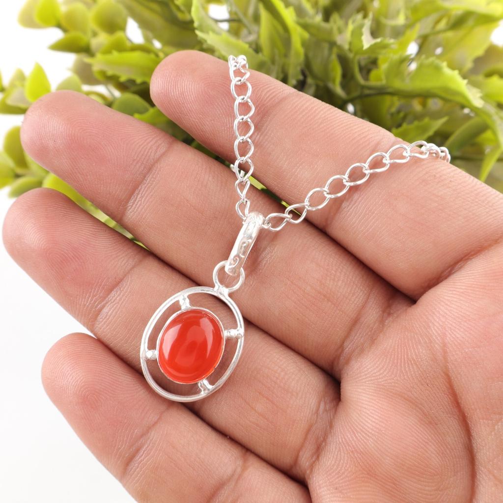 Oval Natural Carnelian Daughter Gift Handcrafted Boho Pendant Jewelry 925 Silver PP-6-31