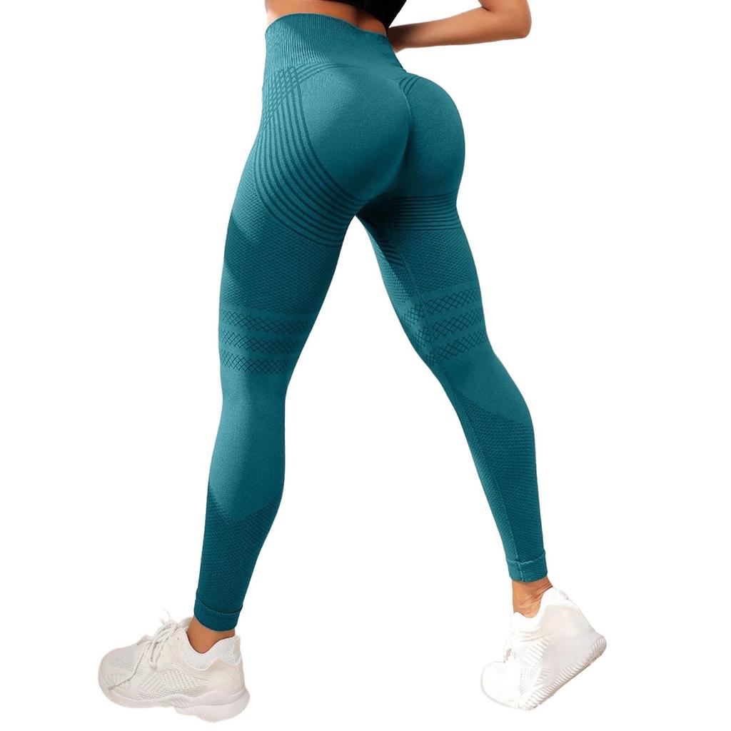 Sömlösa Ribbade Höga Midje Yoga Leggings för Kvinnor
