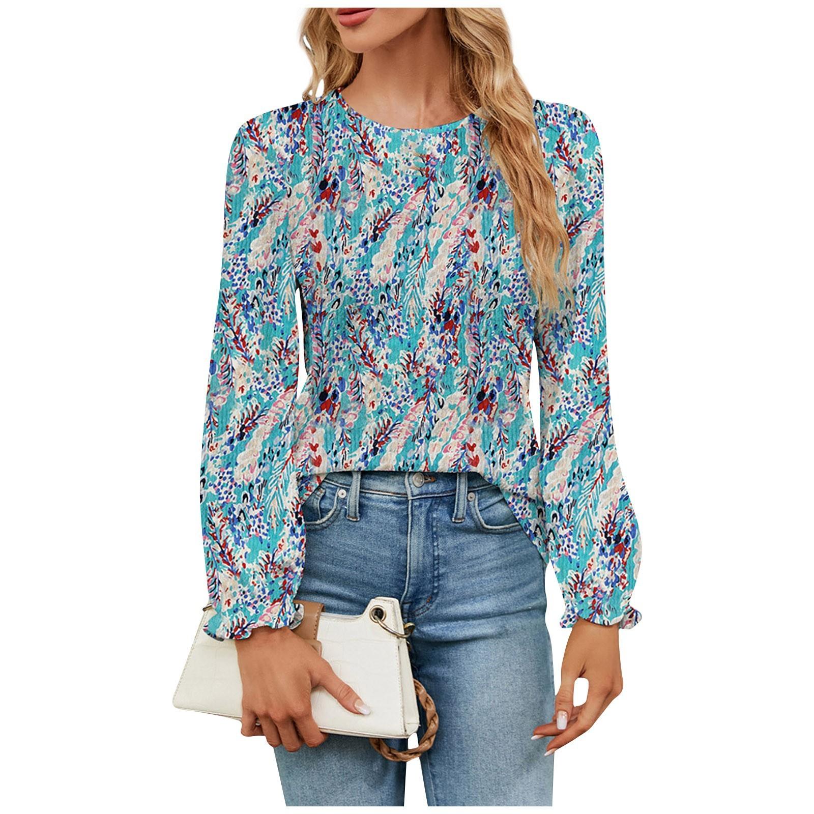 Женский модный сексуальный удобный маленький пуловер с круглым вырезом и цветочным принтом — фото 6