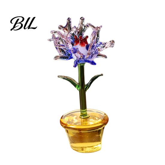 Small Potted Plant Decor Handcraft Glass Flowers Figurines Hand Blown Mini Flower Handmade Ornament Collectible Floral Gifts for Mother's Day Birthday